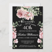 SURPRISE Elegant Painted Roses 40 Birthday Party  招待状 (正面)