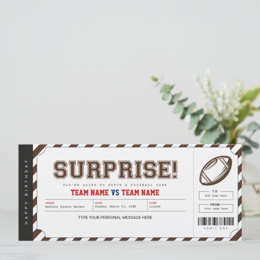 Surprise Football Game Stadium Gift Ticket 招待状 (スタンド正面)