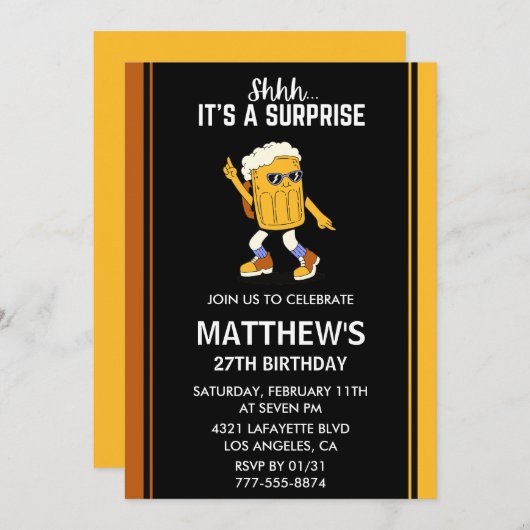 Surprise Funny 27th birthday invitations Beer Men  招待状 (正面/裏面)