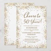 Surprise Gold Glitter 50th Wedding Anniversary 招待状 (正面/裏面)