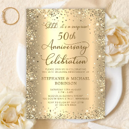Surprise Gold Glitter 50th Wedding Anniversary 招待状