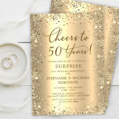 Surprise Gold Glitter 50th Wedding Anniversary 招待状