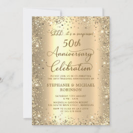 Surprise Gold Glitter 50th Wedding Anniversary 招待状