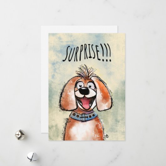 Surprise. Happy Dog! Funny card. シーズンカード (正面/裏面インサイチュ)