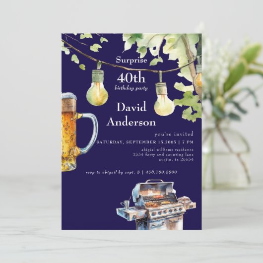 Surprise Navy 40th BBQ Birthday Invitation 招待状 (スタンド正面)