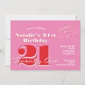 SURPRISE PARTY 21st Birthday Pink Red Minimalist  招待状 (正面)