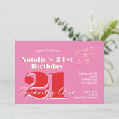SURPRISE PARTY 21st Birthday Pink Red Minimalist  招待状 (スタンド正面)