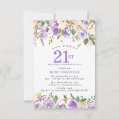 SURPRISE PARTY 21st Birthday Pretty Purple Floral 招待状 (正面)