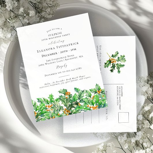 SURPRISE PARTY 25th Birthday December Birth Flower インビテーションポストカード