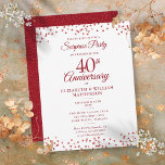 Surprise Party 40th Wedding Anniversary Ruby Heart ポストカード<br><div class="desc">Featuring delicate ruby love hearts confetti. Personalise with your special forty years ruby anniversary surprise party information in chic lettering. Designed by Thisisnotme©</div>