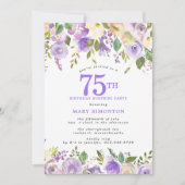 SURPRISE PARTY 75th Birthday Pretty Purple Floral 招待状 (正面)