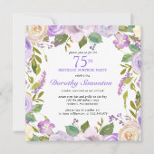 SURPRISE PARTY 75th Birthday Purple Floral Square 招待状 (正面)