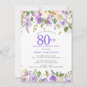 SURPRISE PARTY 80th Birthday Pretty Purple Floral 招待状 (正面)