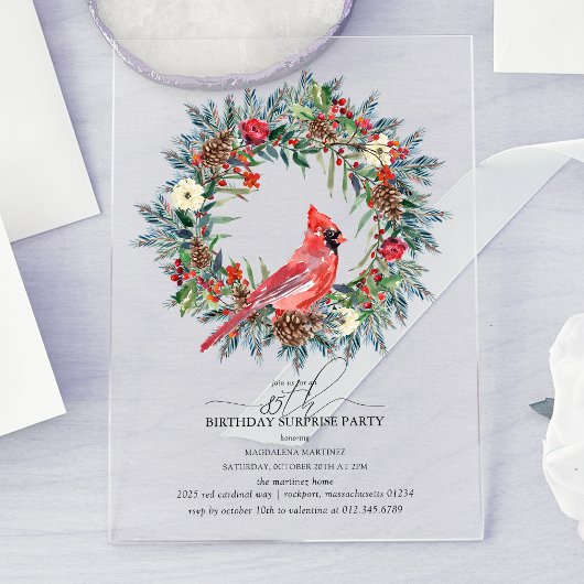 SURPRISE PARTY 85th Birthday Cardinal Wreath アクリル招待状