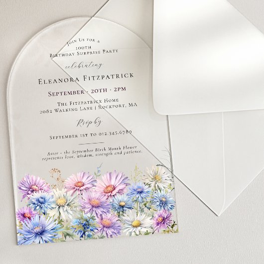 SURPRISE PARTY ARCH 100 September Birth Flower アクリル招待状