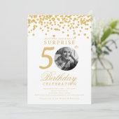 SURPRISE Photo 50th Birthday Gold Confetti 招待状 (スタンド正面)