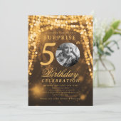SURPRISE Photo 50th Birthday Gold Glam Lights 招待状 (スタンド正面)