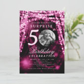 SURPRISE Photo 50th Birthday Hot Pink Glam Lights 招待状 (スタンド正面)