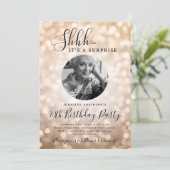 SURPRISE Photo 70th Birthday Rose Gold Bokeh 招待状 (スタンド正面)