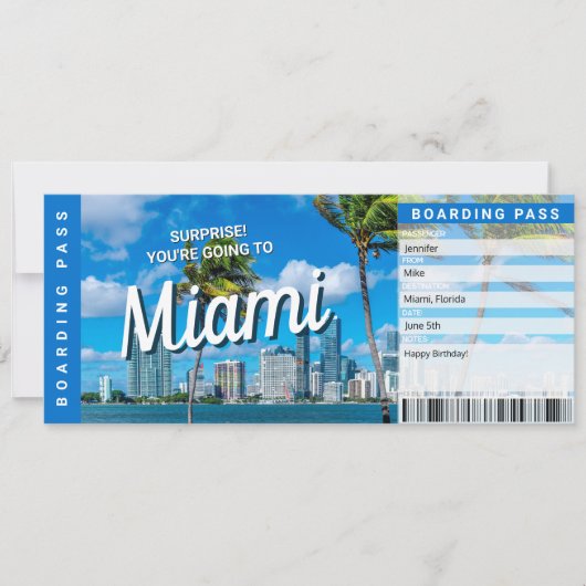Surprise Trip to Miami Gift Boarding Pass Card 招待状 (正面)