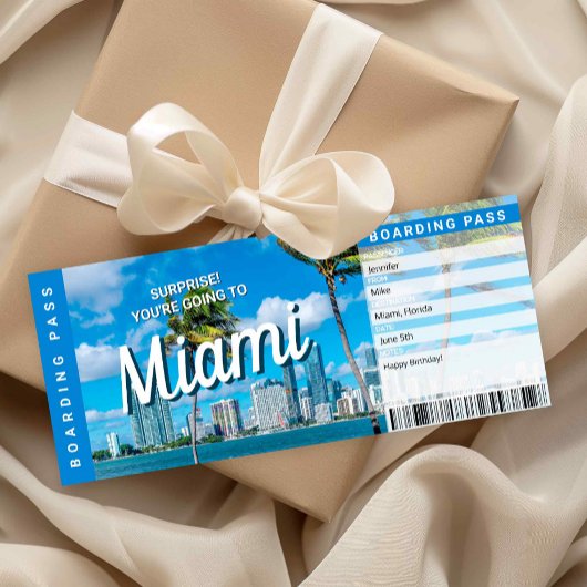 Surprise Trip to Miami Gift Boarding Pass Card 招待状