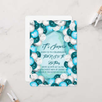 Surprise Turquoise Birthday Invitation, Adult Birt 招待状