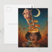 Surprised Breakfast Pancakes Coffee Pink Cow ポストカード (正面/裏面)