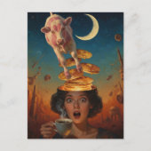 Surprised Breakfast Pancakes Coffee Pink Cow ポストカード (正面)