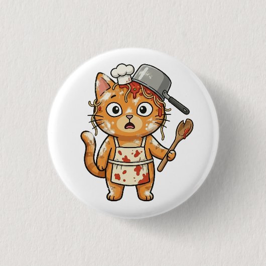 Surprised Chef Cat Cooking Button 缶バッジ (正面)