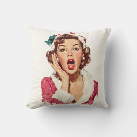 Surprised Retro Christmas Pin-Up クッション (正面)