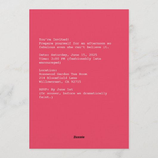 Surprised Retro Glamour Lady 招待状 (裏面)