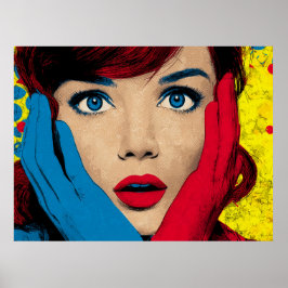 Surprised Woman in Pop Art ポスター