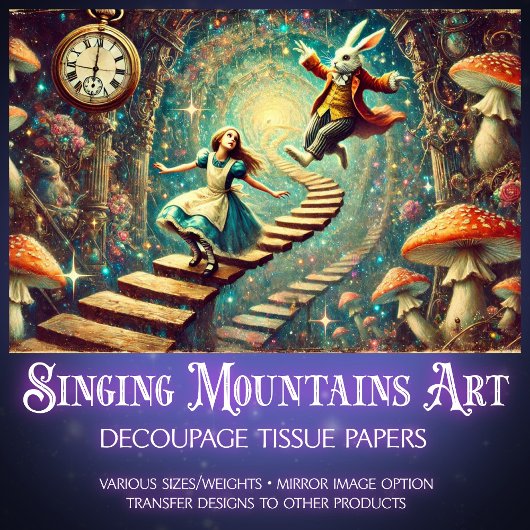 Surreal Alice In Wonderland Rabbit Hole Decoupage 薄葉紙