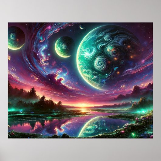 Surreal Alien Planet Landscape with Cosmic Skies ポスター (正面)
