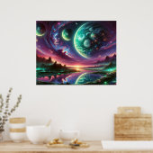Surreal Alien Planet Landscape with Cosmic Skies ポスター (キッチン)
