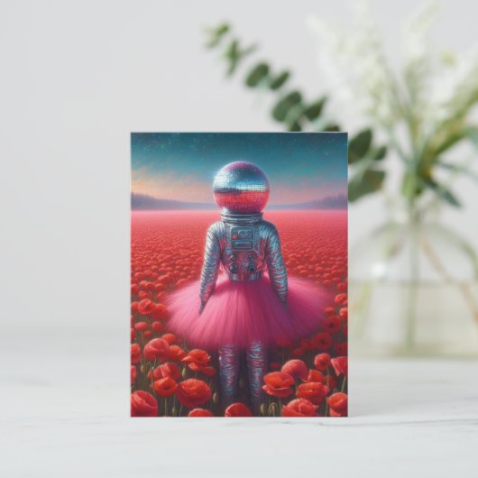 Surreal astronaut in a pink tutu disco ball head  ポストカード (スタンド正面)