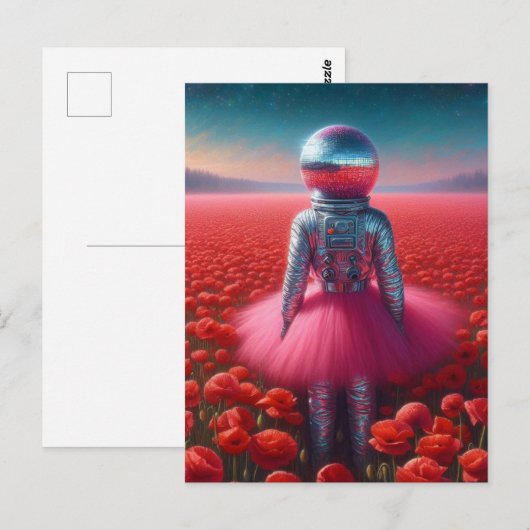 Surreal astronaut in a pink tutu disco ball head  ポストカード (正面/裏面)