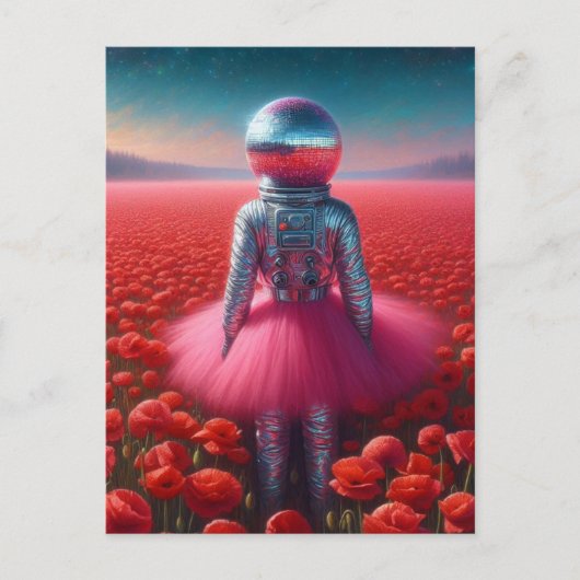 Surreal astronaut in a pink tutu disco ball head  ポストカード (正面)
