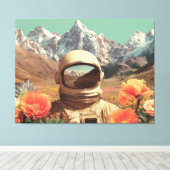 Surreal Astronaut In Flower Field キャンバスプリント (インサイチュ (ウッドフロア))
