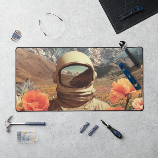 Surreal Astronaut In Flower Field デスクマット (ワークステーション)