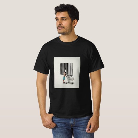Surreal Barcode Consumer Tee – Modern Concept Art” Tシャツ (正面フル)