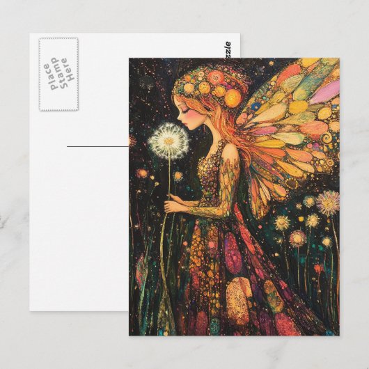 Surreal Beautiful Colorful Dandelion Fairy ポストカード (正面/裏面)
