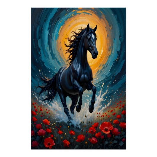Surreal Black Horse Wall Art | Home Decor Gift ポスター (正面)