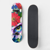 Surreal Blue Eye Pink Flower & Red Zenias スケートボード (正面)