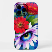 Surreal Blue Eye Pink Flower & Red Zenias iPhoneケース (裏面)