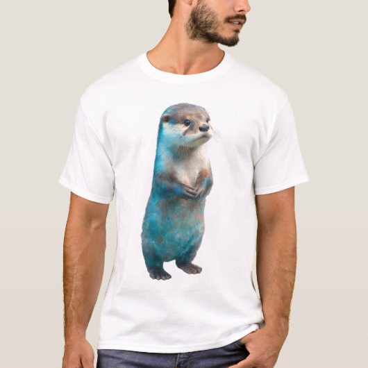 Surreal Blue Splash Otter Standing Men Tシャツ (正面)