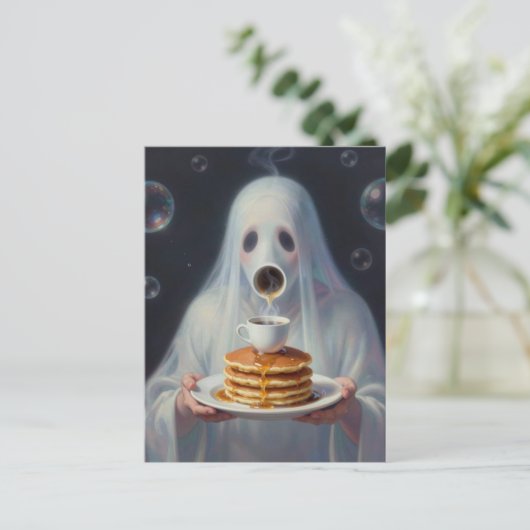 Surreal Breakfast pancakes ghost with coffee  ポストカード (スタンド正面)