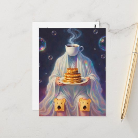 Surreal Breakfast pancakes ghost with coffee toast ポストカード (正面/裏面インサイチュ)