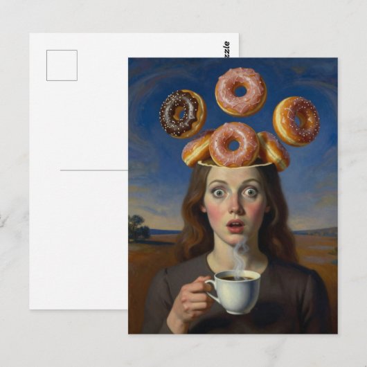 Surreal Breakfast Series Donuts and  Coffee Woman  ポストカード (正面/裏面)