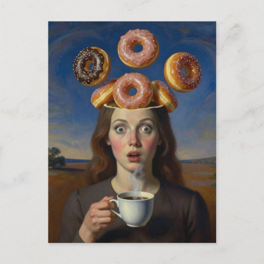 Surreal Breakfast Series Donuts and  Coffee Woman  ポストカード (正面)